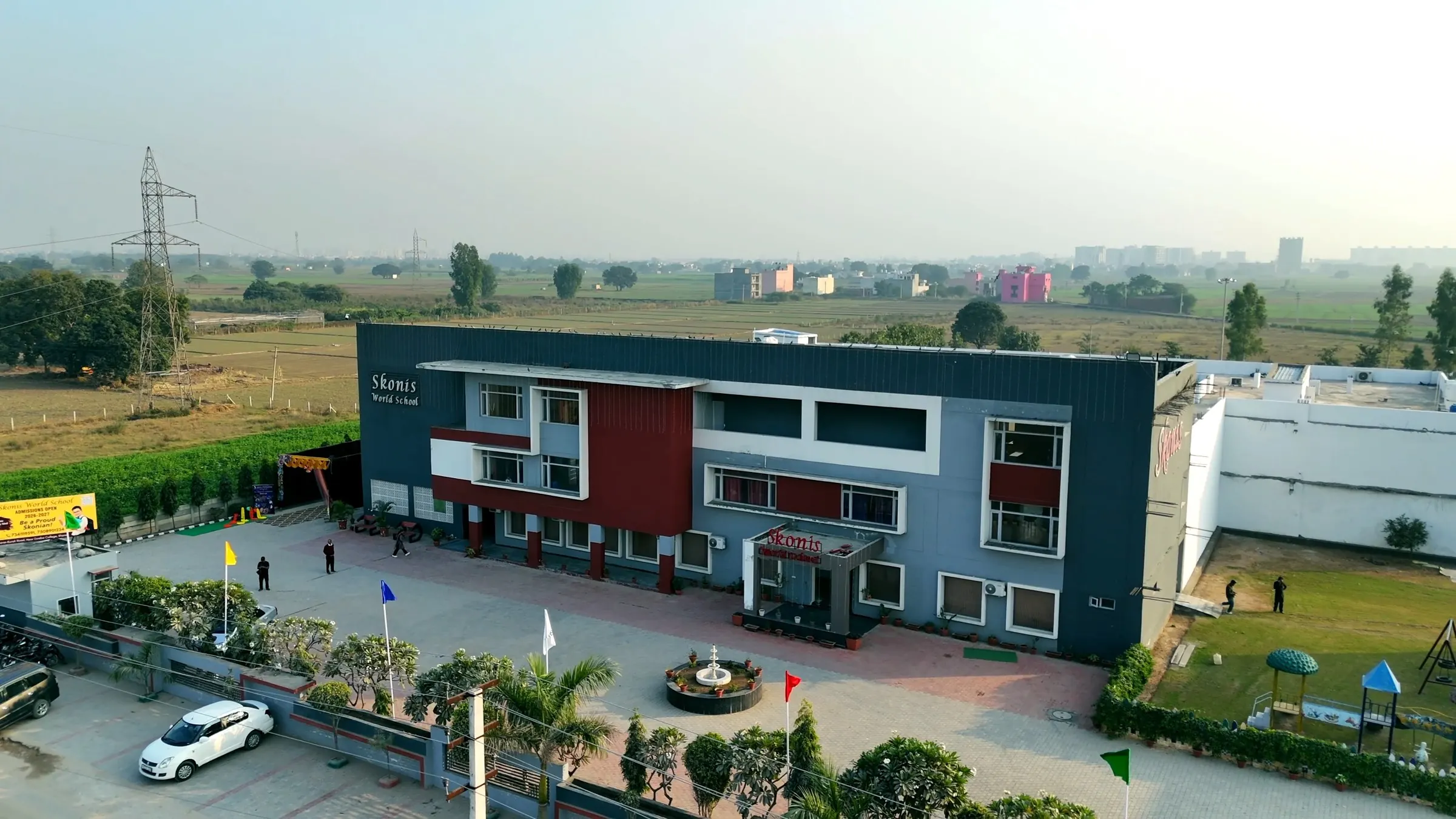 Front of Skonis World School seen from above